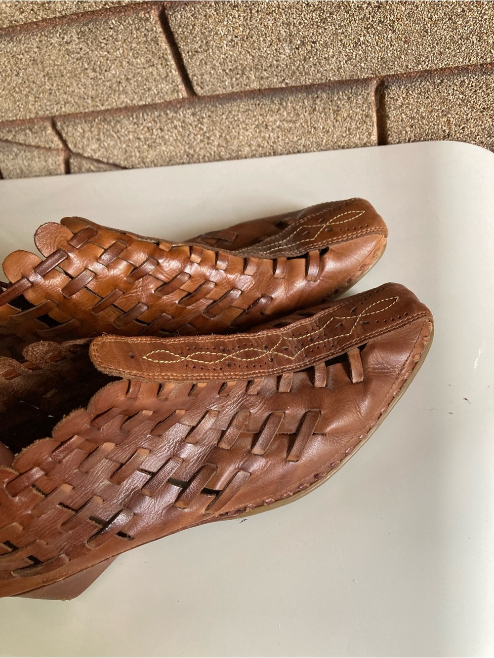Pikolinos Leather Woven Shoe Scalloped Ankle Edges Zip Back Women's Size 7.5
